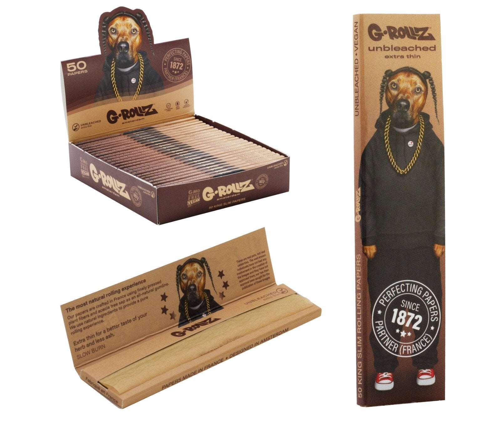 Pets Rock 'Rap' - Unbleached - 50 KS Slim Papers